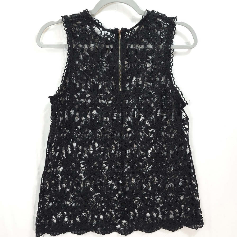 Black Crochet Lace Sleeveless Top Women S M Boho Sheer Zip Back Indie Sleaze - Picture 2 of 6